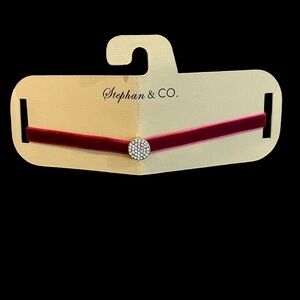 Velvet Cherry Red Clear Round Rhinestone Accent and Adjustable Chain Closure